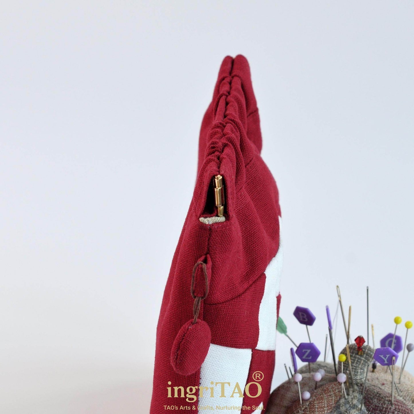 ingriTAO Handmade Mini Fabric Self - Closing Pouch - Windmill Patchwork Edition - ingriTAO