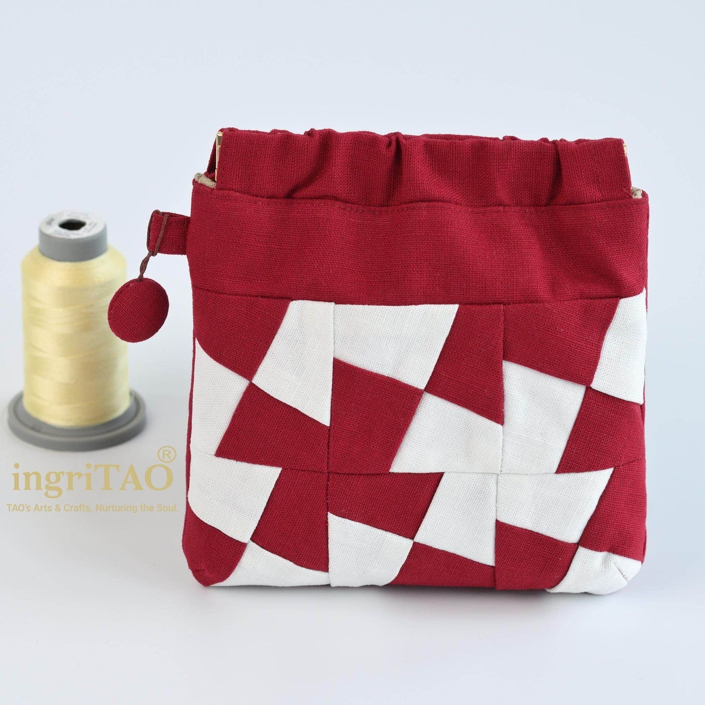 ingriTAO Handmade Mini Fabric Self - Closing Pouch - Windmill Patchwork Edition - ingriTAO