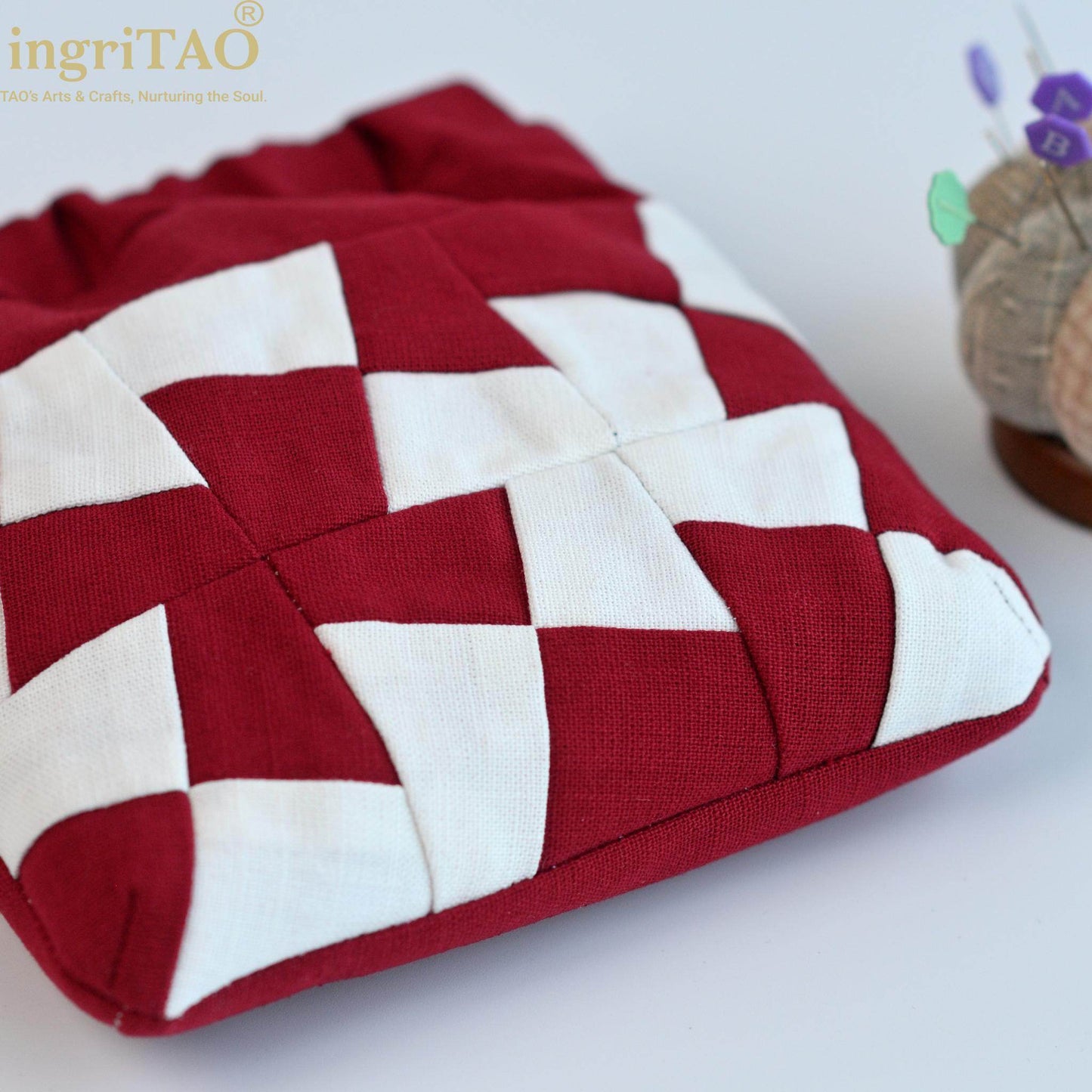 ingriTAO Handmade Mini Fabric Self - Closing Pouch - Windmill Patchwork Edition - ingriTAO