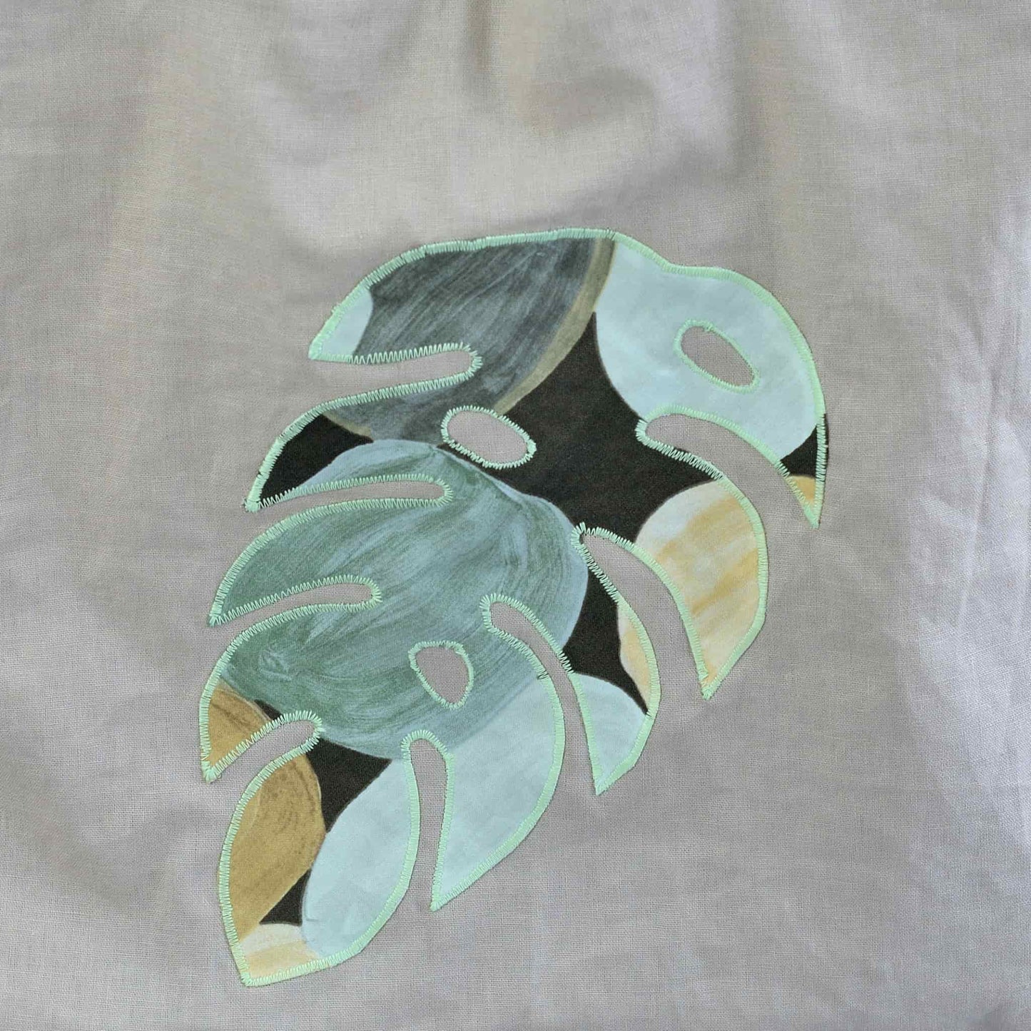 ingriTAO Appliqué Fern Leaf Linen Shopping Tote Handbag - ingriTAO