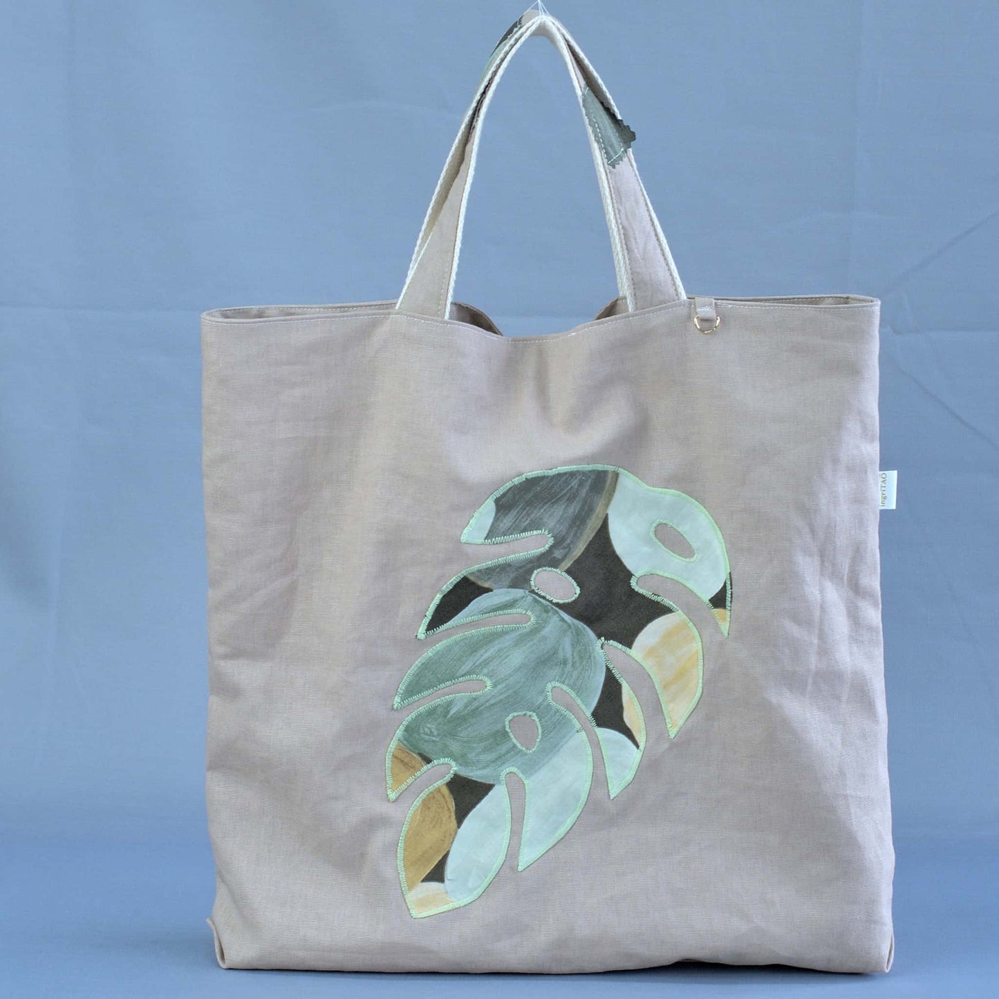 ingriTAO Appliqué Fern Leaf Linen Shopping Tote Handbag - ingriTAO