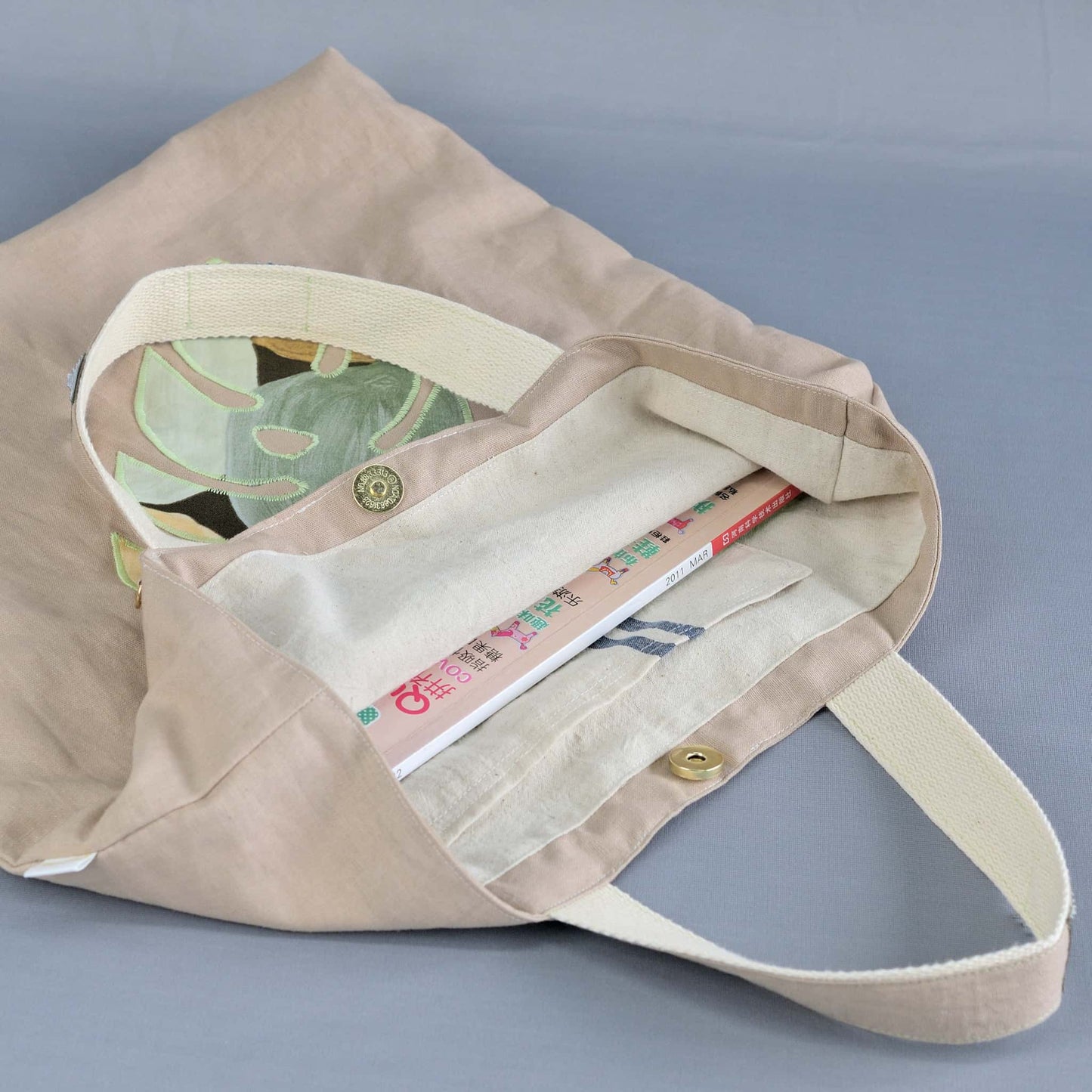 ingriTAO Appliqué Fern Leaf Linen Shopping Tote Handbag - ingriTAO
