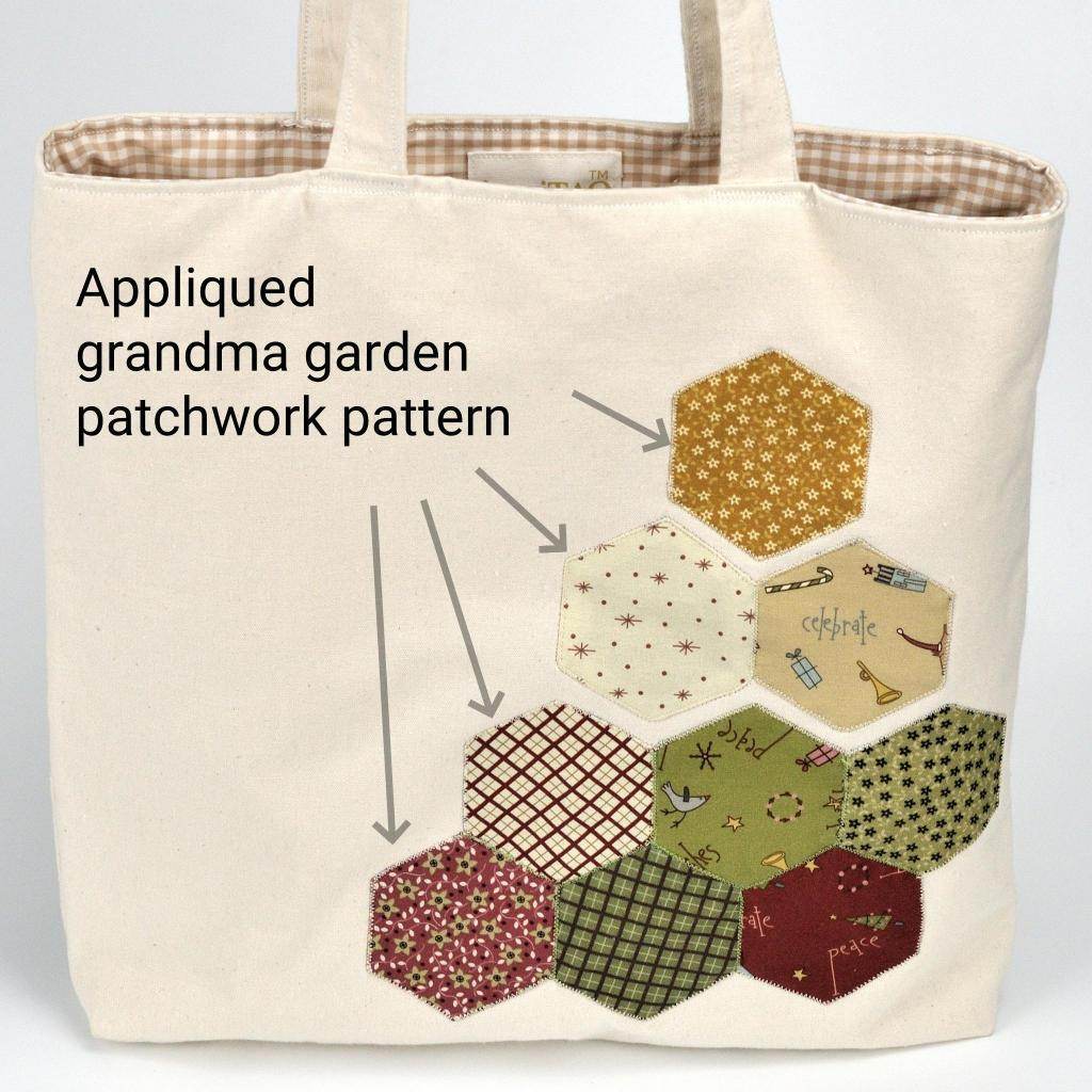 ingriTAO Applique Grandma Garden Canvas Shopping Tote Bag Detail - ingriTAO