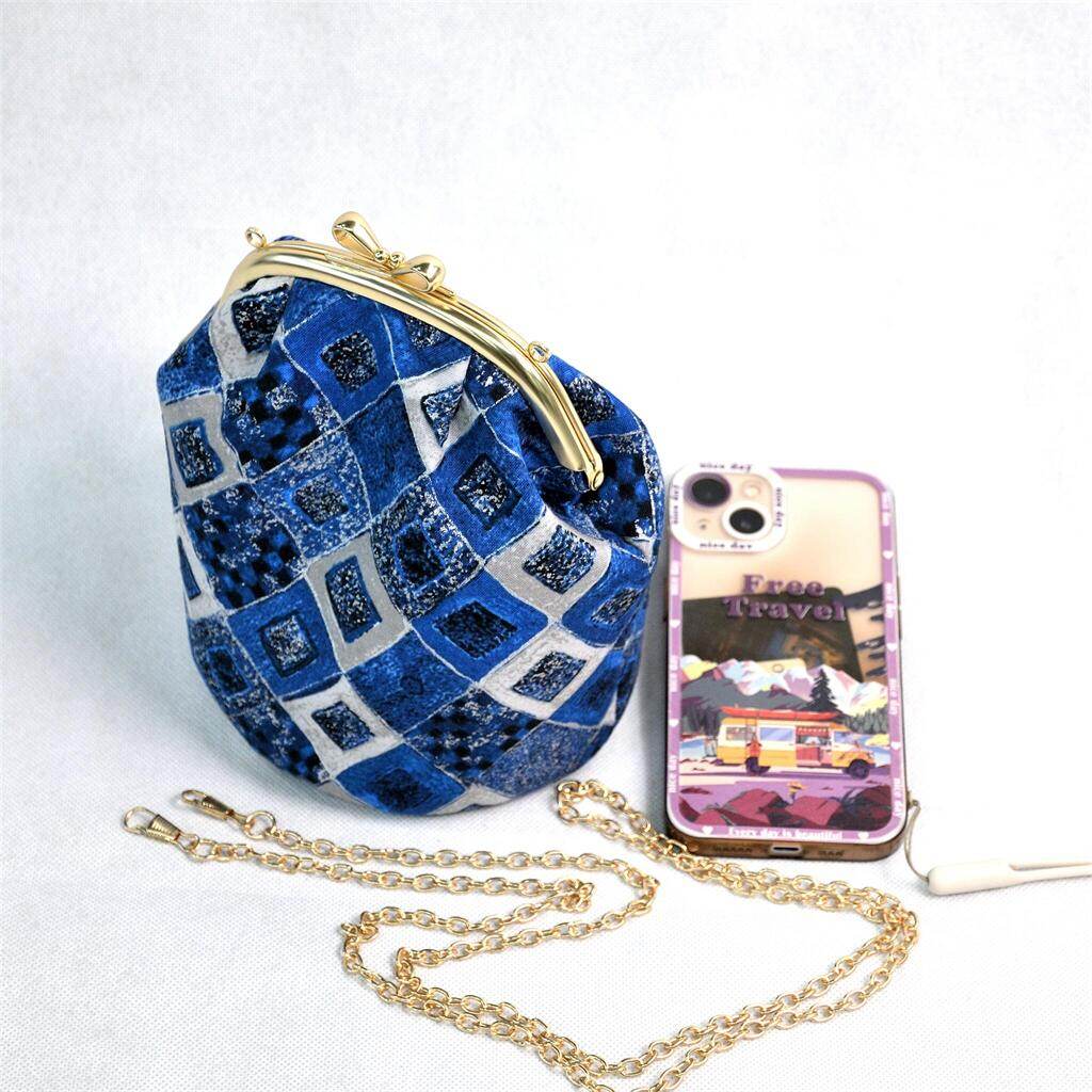 ingriTAO BLUE Velvet Crossbody Kiss Lock Bucket Bag Size Capacity- ingriTAO