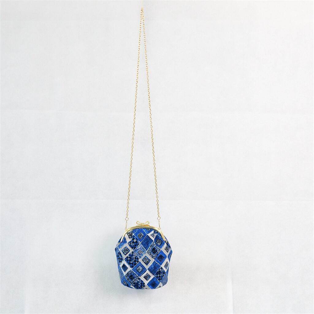ingriTAO BLUE Velvet Crossbody Kiss Lock Bucket Bag with Cross Body Chain - ingriTAO