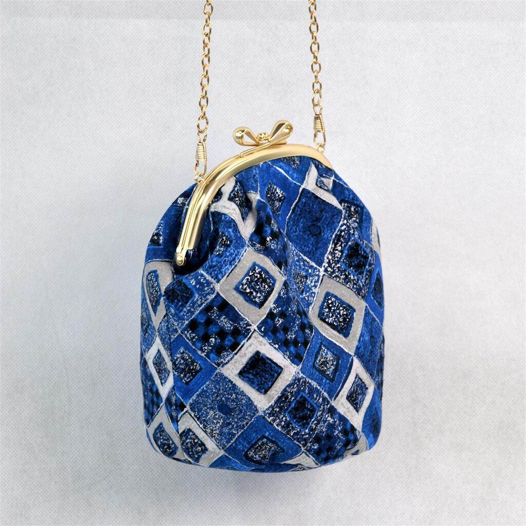 ingriTAO BLUE Velvet Crossbody Kiss Lock Bucket Bag Side - ingriTAO