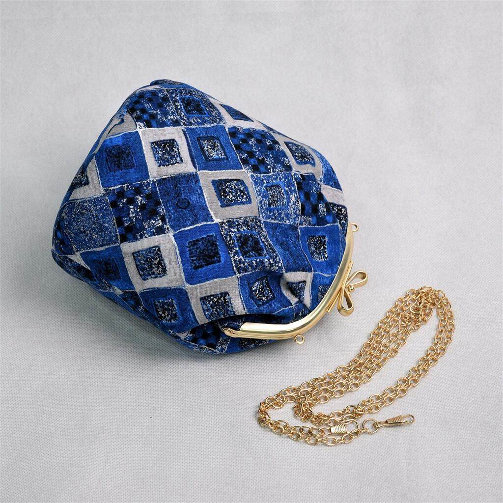 ingriTAO BLUE Velvet Crossbody Kiss Lock Bucket Bag with Chain- ingriTAO