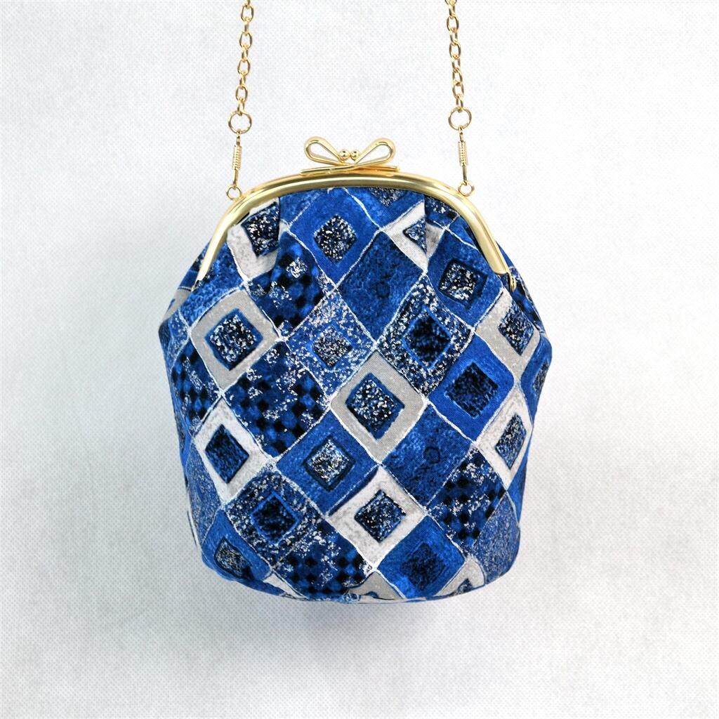 ingriTAO BLUE Velvet Crossbody Kiss Lock Bucket Bag Front- ingriTAO