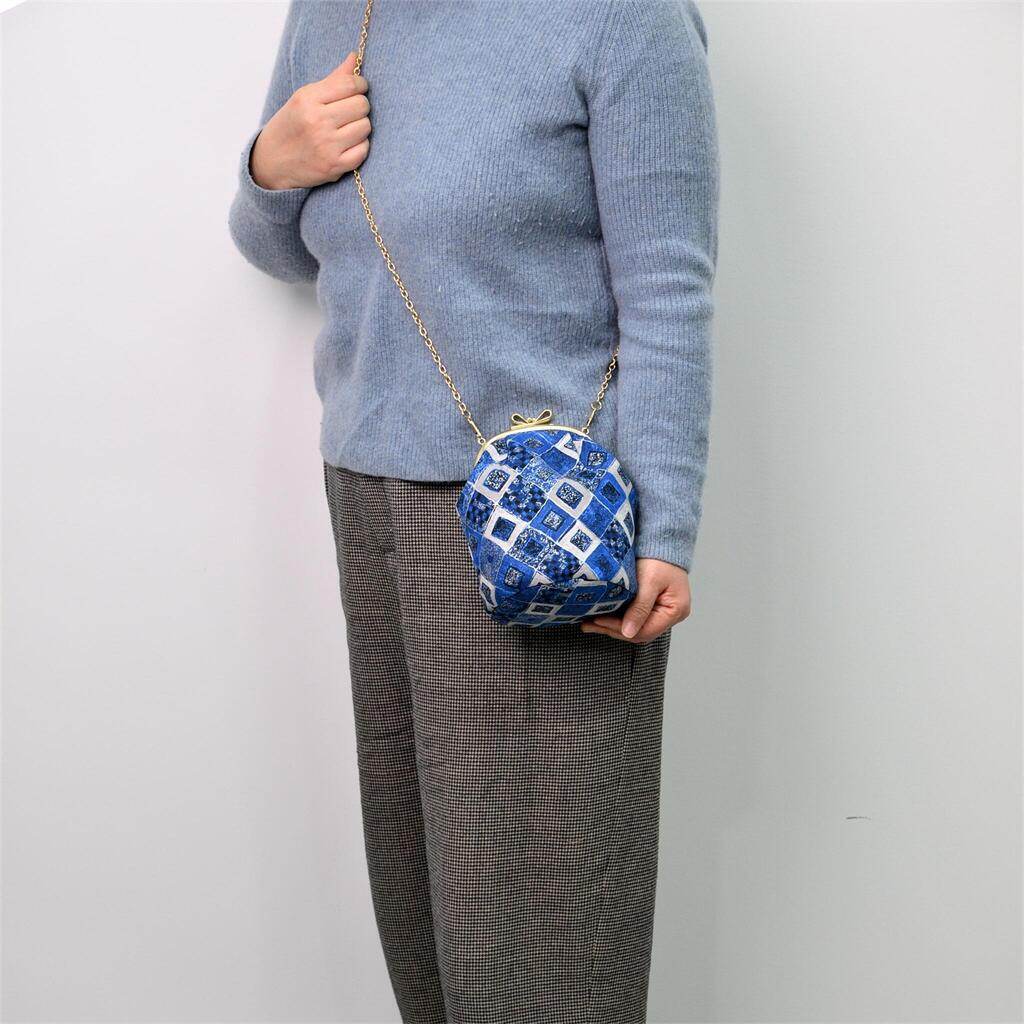 ingriTAO BLUE Velvet Crossbody Kiss Lock Bucket Bag Carrying - ingriTAO