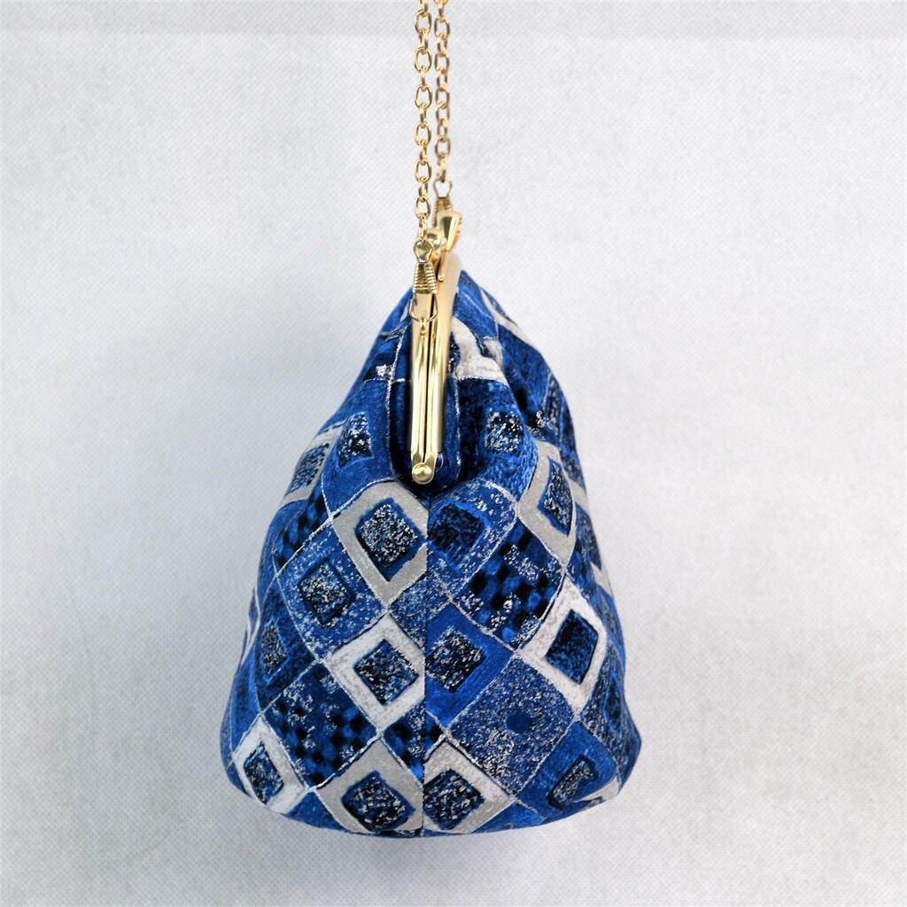 ingriTAO BLUE Velvet Crossbody Kiss Lock Bucket Bag Side - ingriTAO