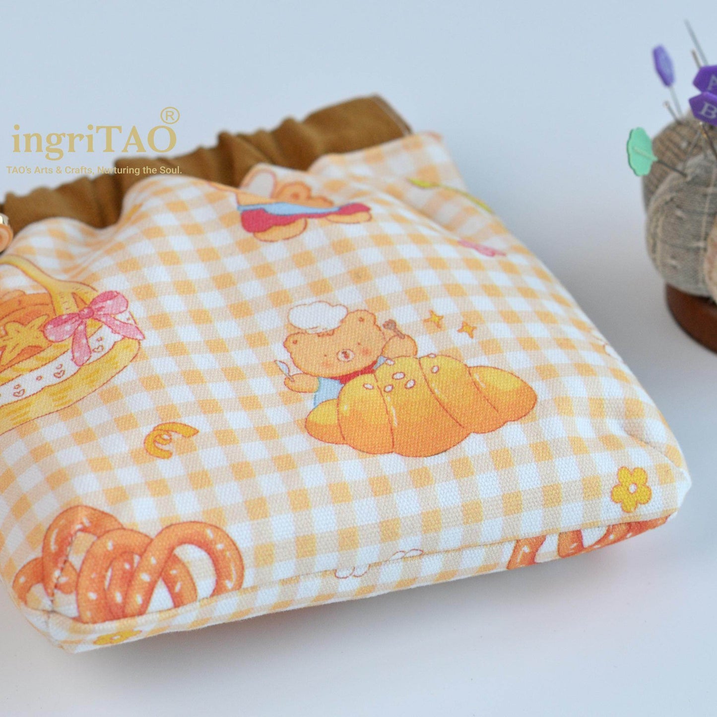 ingriTAO Handmade Mini Fabric Self - Closing Pouch - Bear Chef Print Edition - ingriTAO