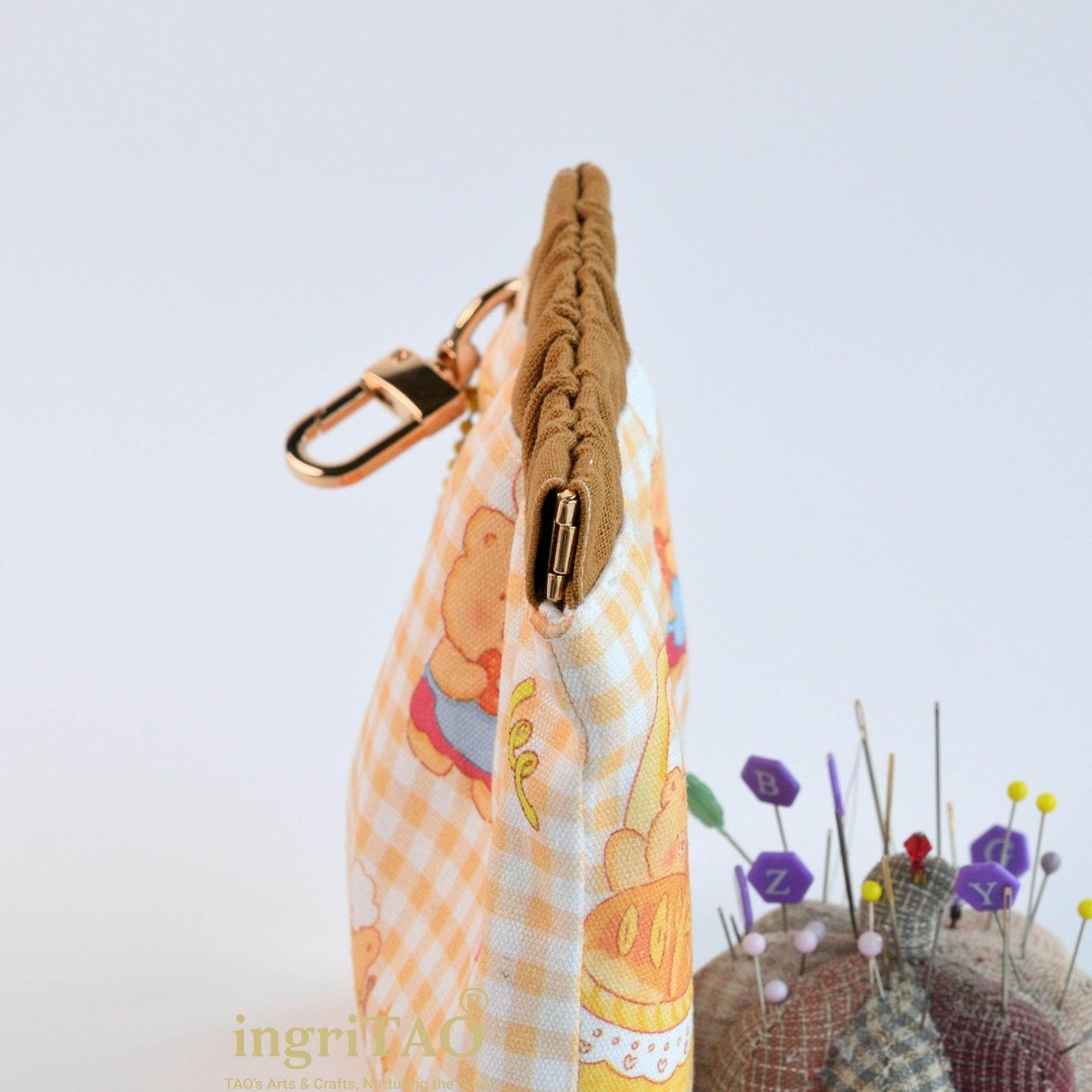 ingriTAO Handmade Mini Fabric Self - Closing Pouch - Bear Chef Print Edition - ingriTAO