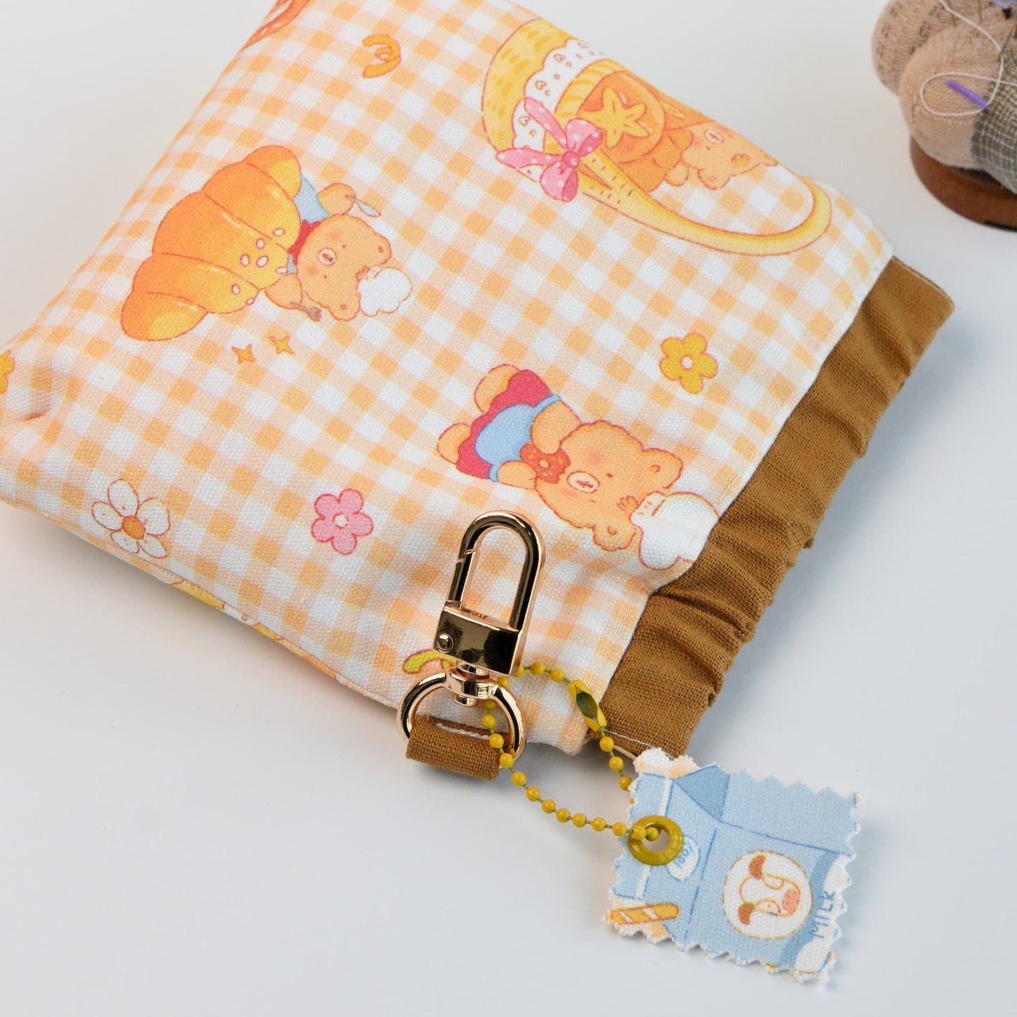 ingriTAO Handmade Mini Fabric Self - Closing Pouch - Bear Chef Print Edition - ingriTAO