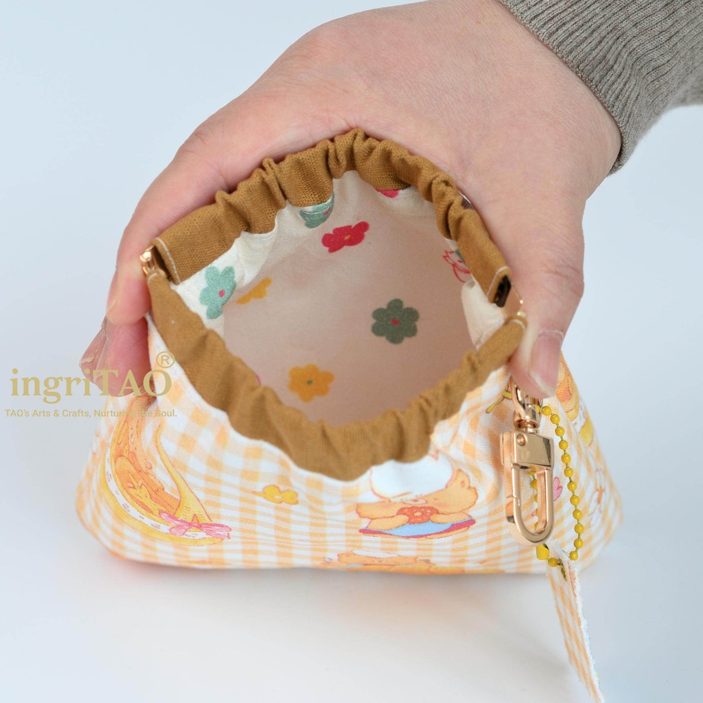 ingriTAO Handmade Mini Fabric Self - Closing Pouch - Bear Chef Print Edition - ingriTAO