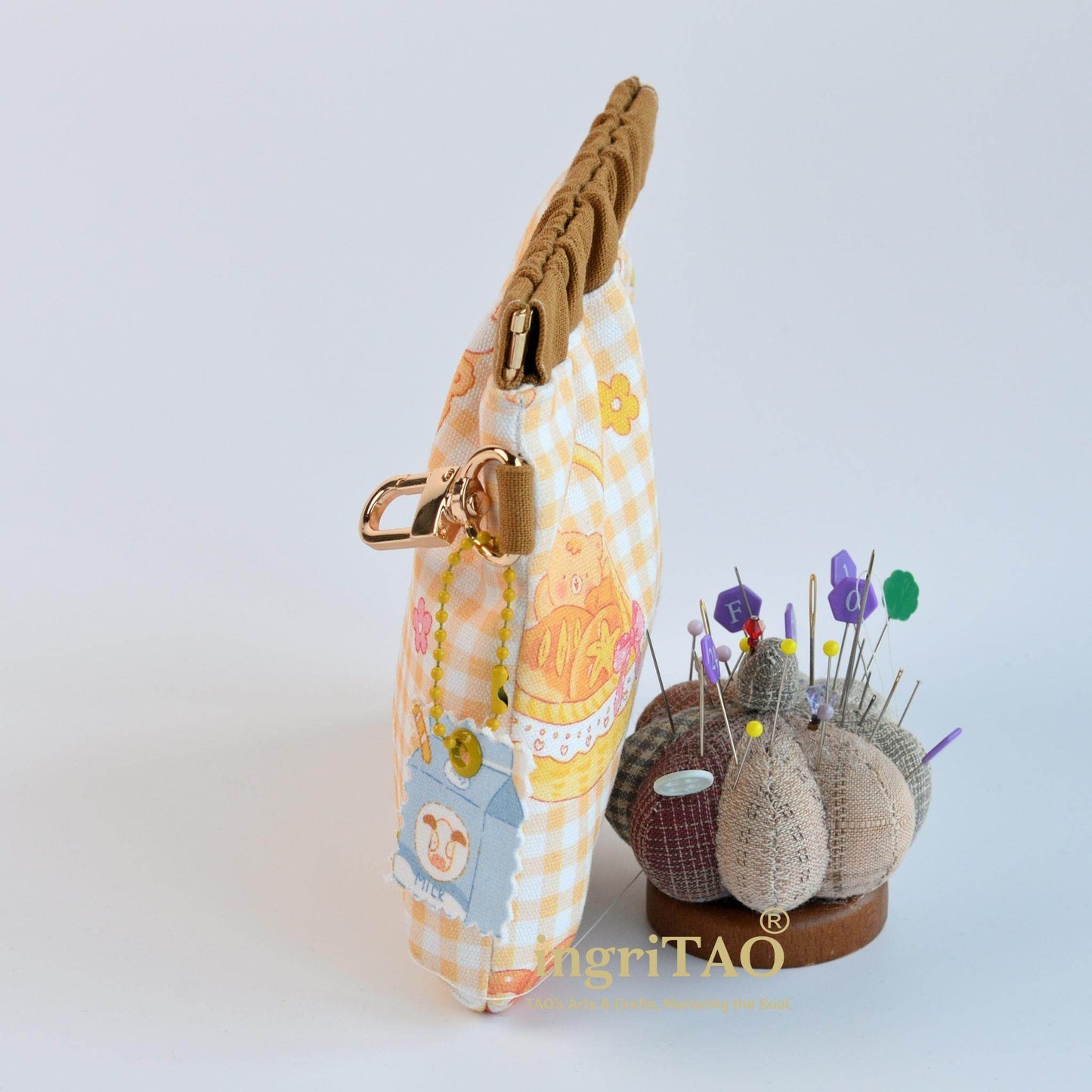 ingriTAO Handmade Mini Fabric Self - Closing Pouch - Bear Chef Print Edition - ingriTAO