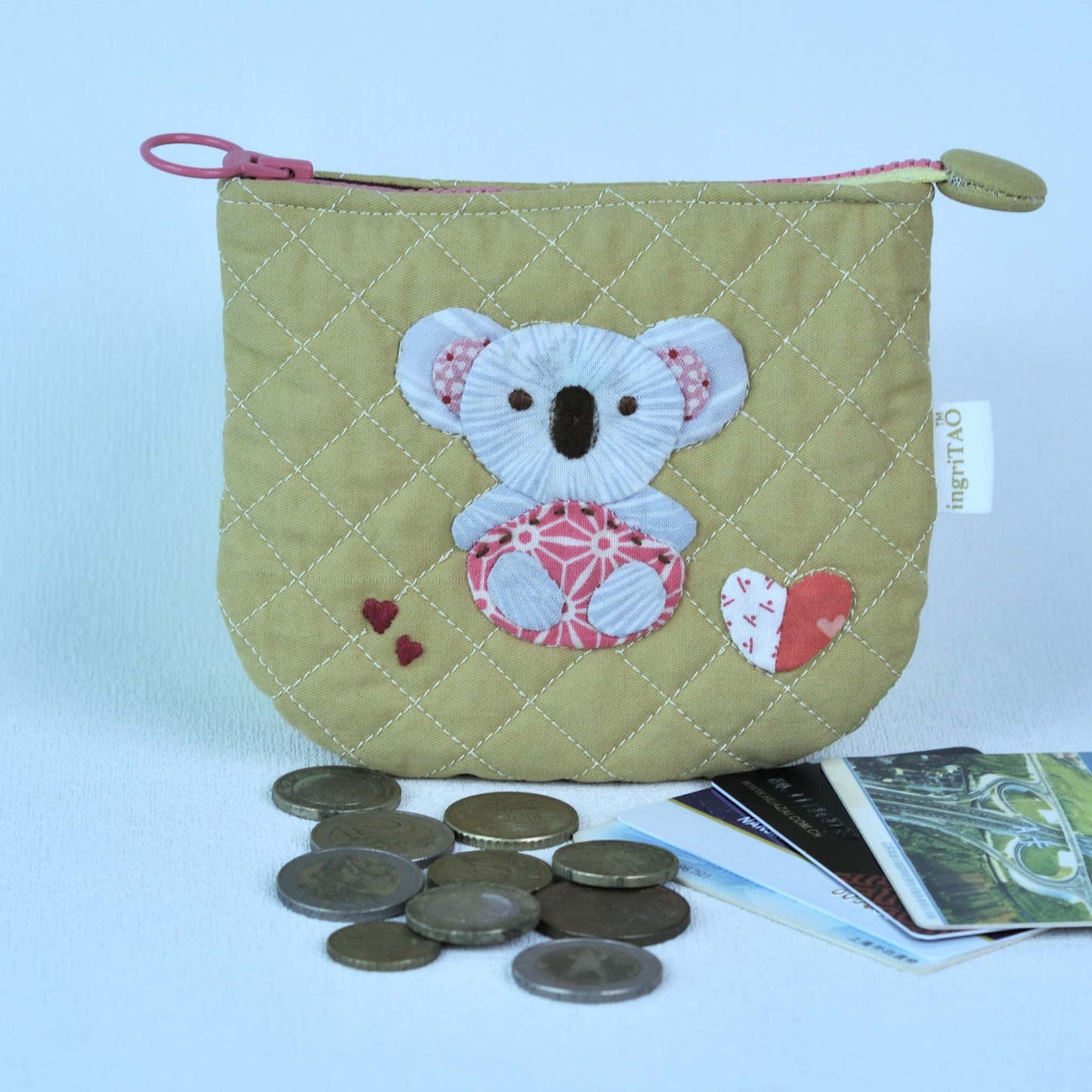 ingriTAO Koala Quilted Appliqued Hand Stitched Coin Purse Card Case - ingriTAO
