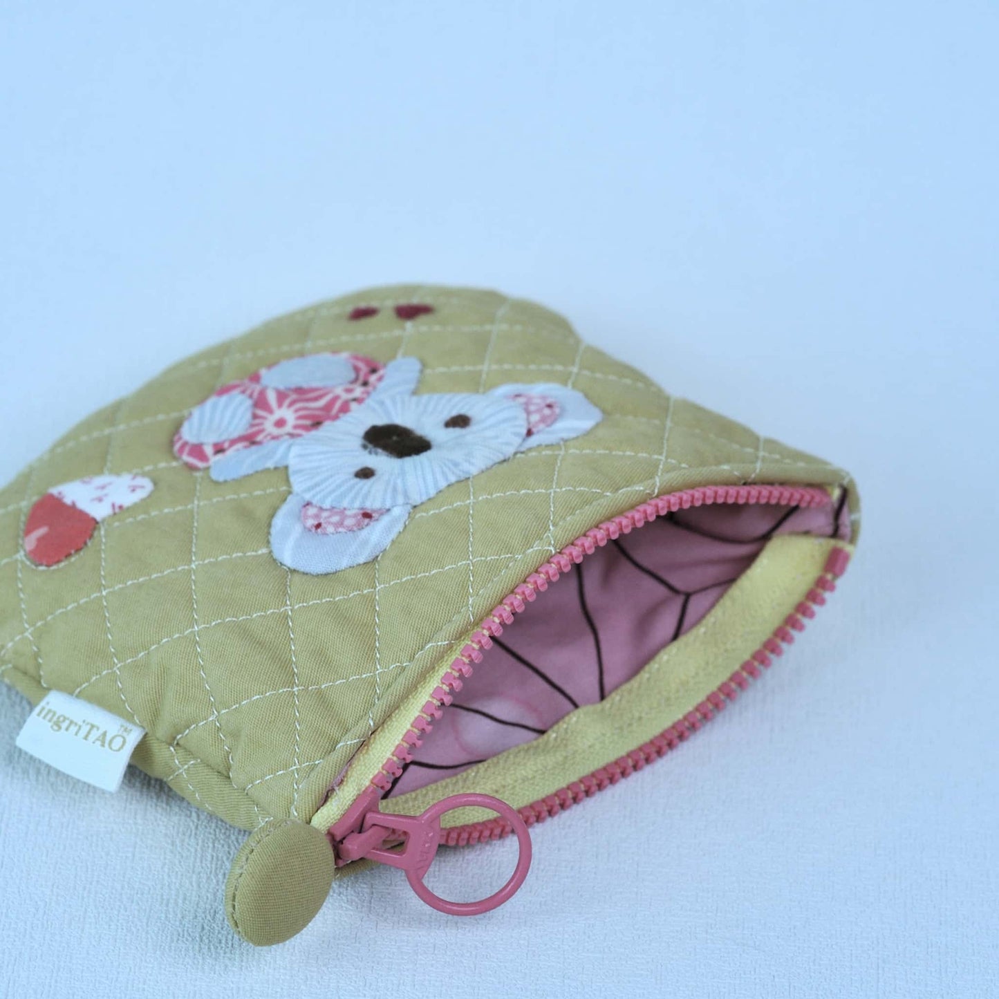 ingriTAO Koala Quilted Appliqued Hand Stitched Coin Purse Card Case Smooth Zipper - ingriTAO