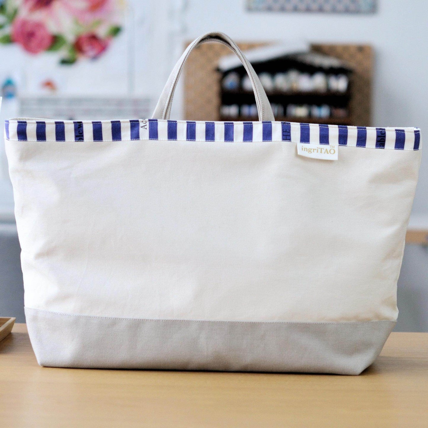 ingriTAO Trispectrum Patchwork Cotton Canvas Shopper Tote Bag - ingriTAO