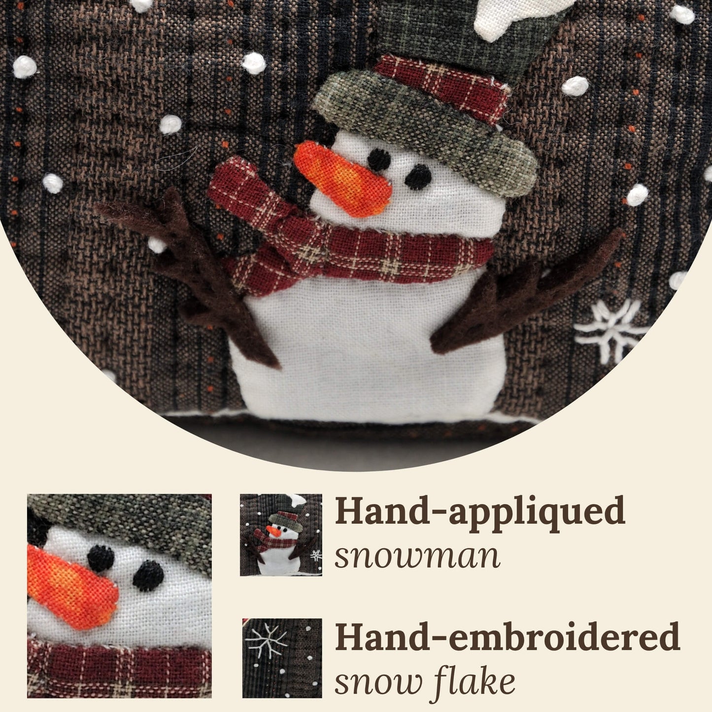 Hand-quilted Coin Purse for Women — Cute Small Snowman Zipper Pouch