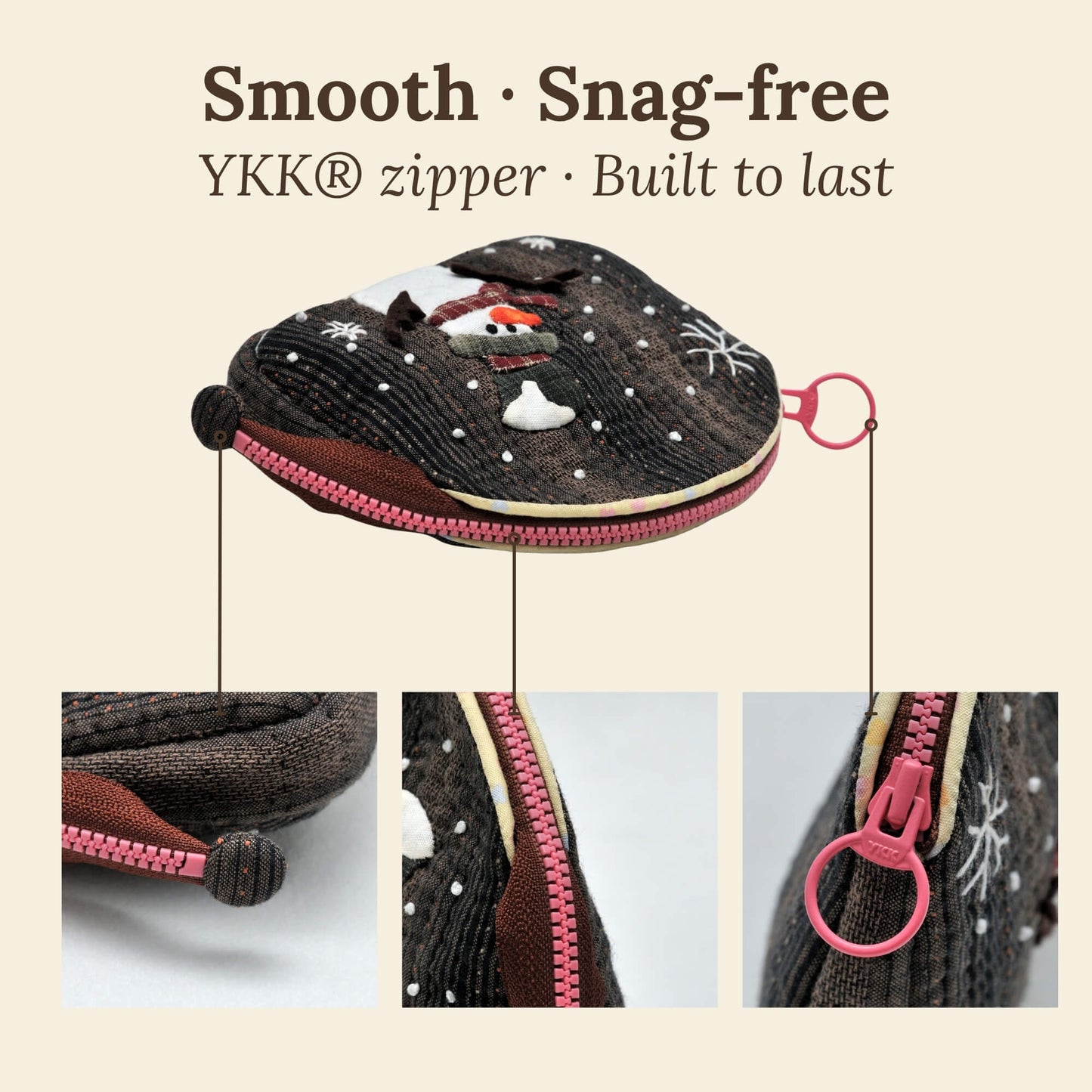 Hand-quilted Coin Purse for Women — Cute Small Snowman Zipper Pouch