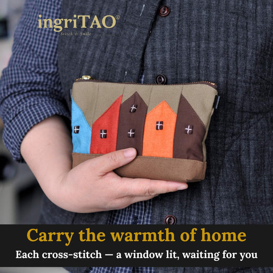 IngriTAO  Handmade Cute Canvas Makeup Bag Small Cosmetic Bag for Purse