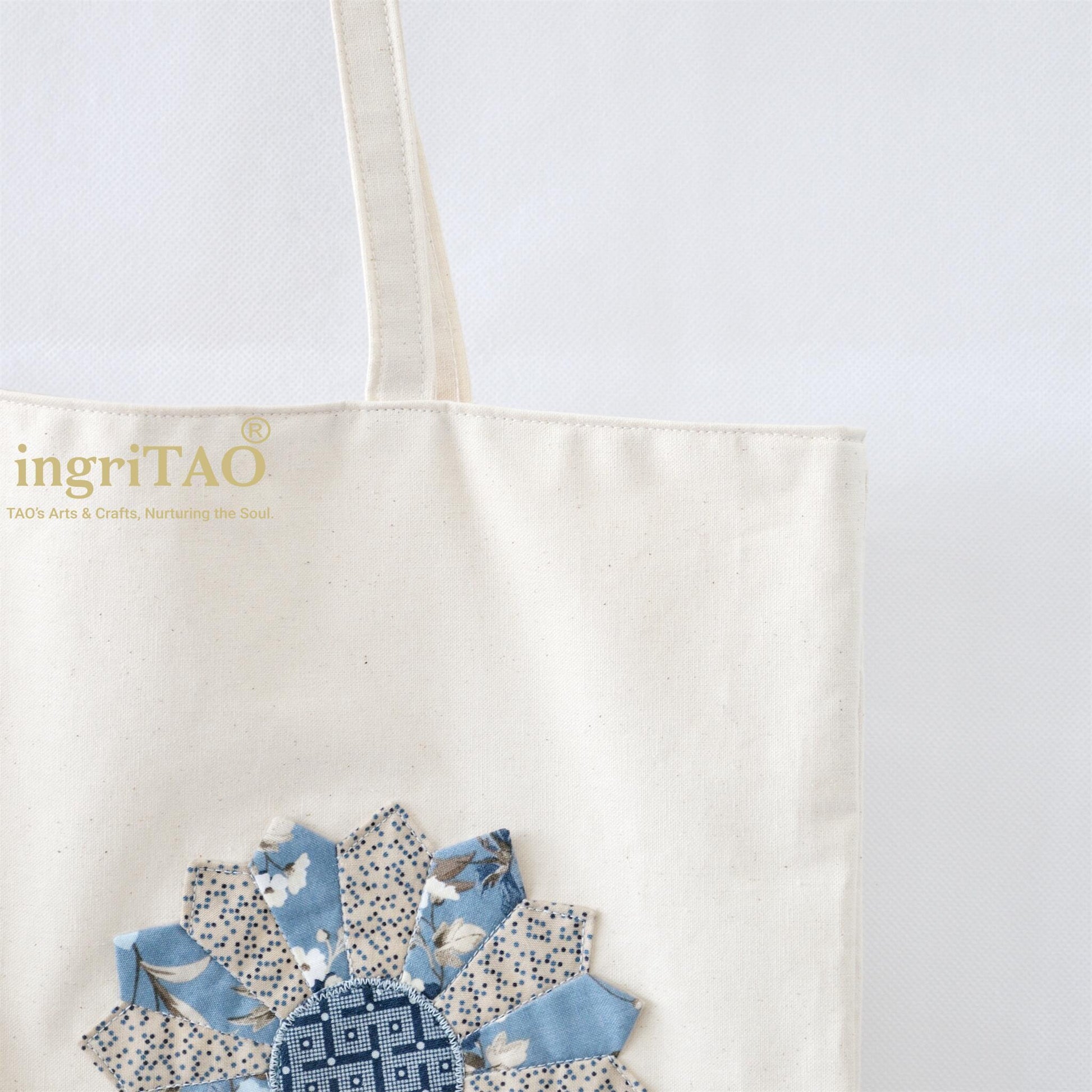 ingriTAO Applique Dresden Canvas Shopping Tote Bag handle