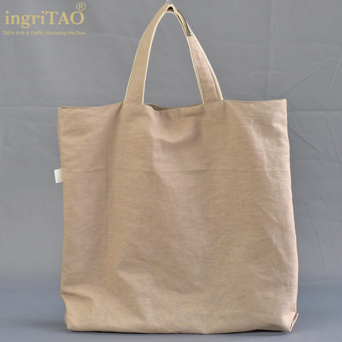 ingriTAO Appliqué Fern Leaf Linen Shopping Tote Handbag