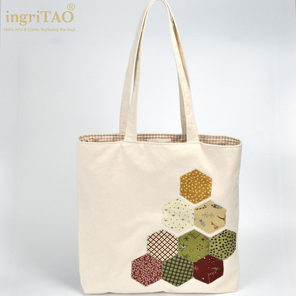 ingriTAO Applique Grandma Garden Canvas Shopping Tote Bag front