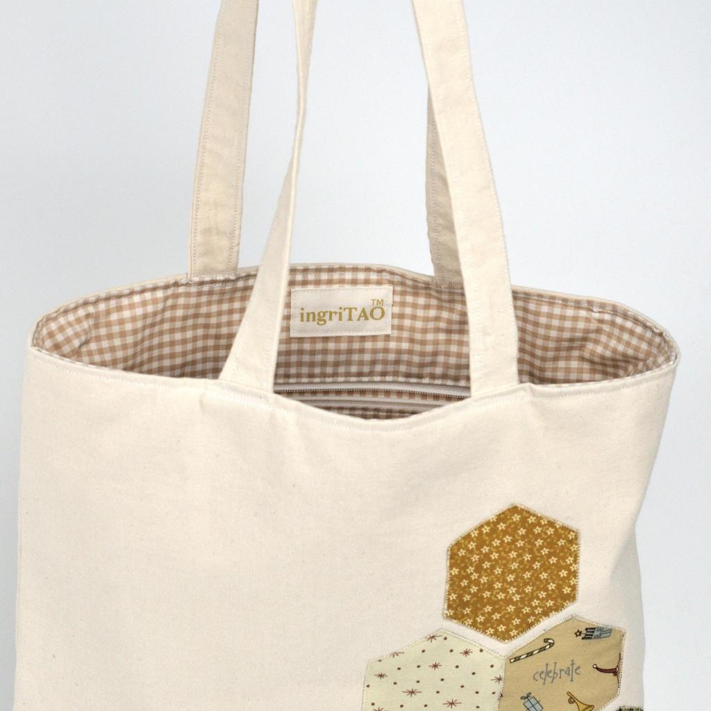 ingriTAO Applique Grandma Garden Canvas Shopping Tote Bag handmade