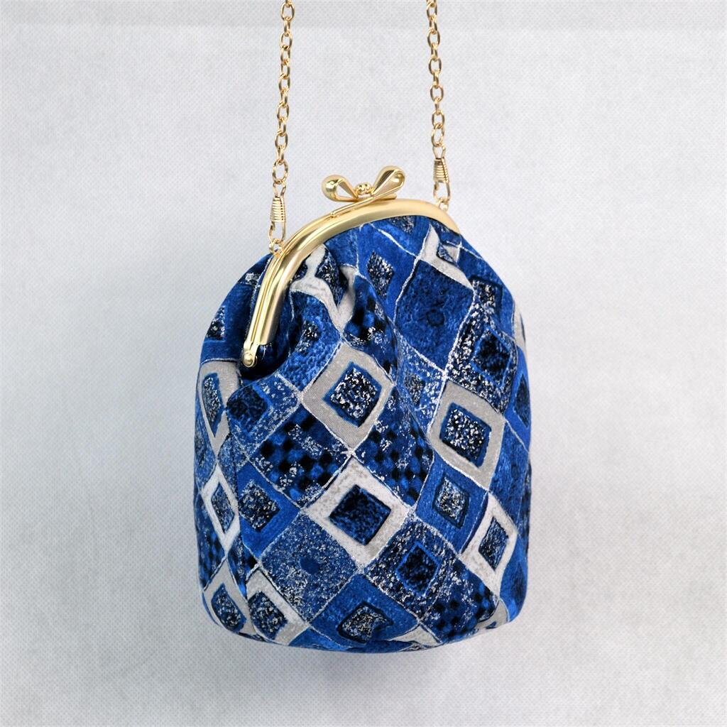 ingriTAO BLUE Velvet Crossbody Kiss Lock Bucket Bag side2