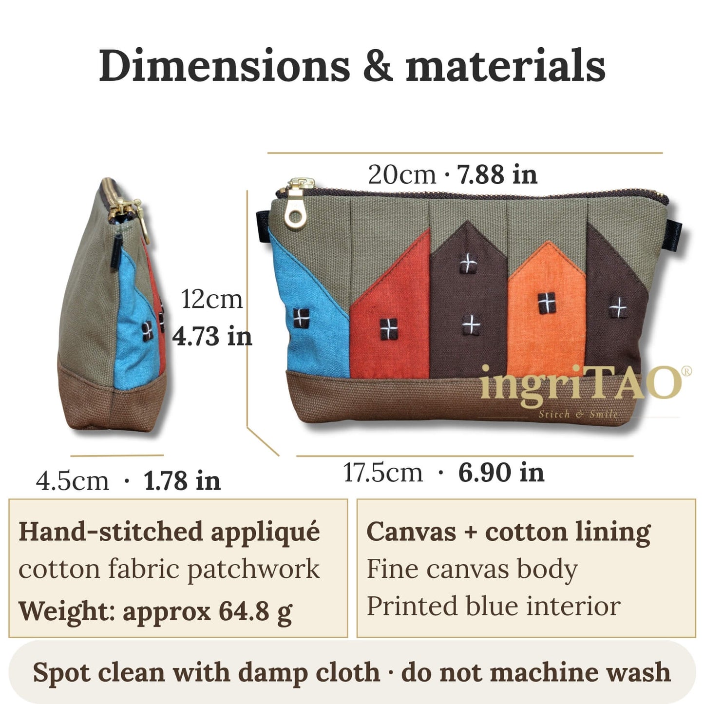 IngriTAO  Handmade Cute Canvas Makeup Bag Small Cosmetic Bag for Purse