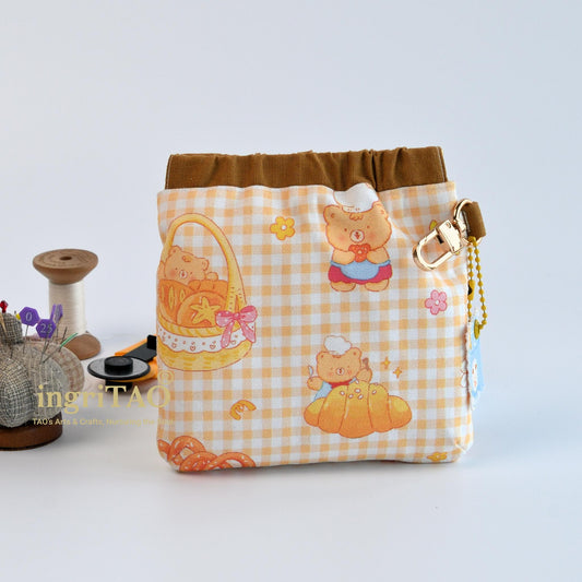 ngriTAO Handmade Mini Fabric Self Closing Pouch Bear Chef Print Edition front