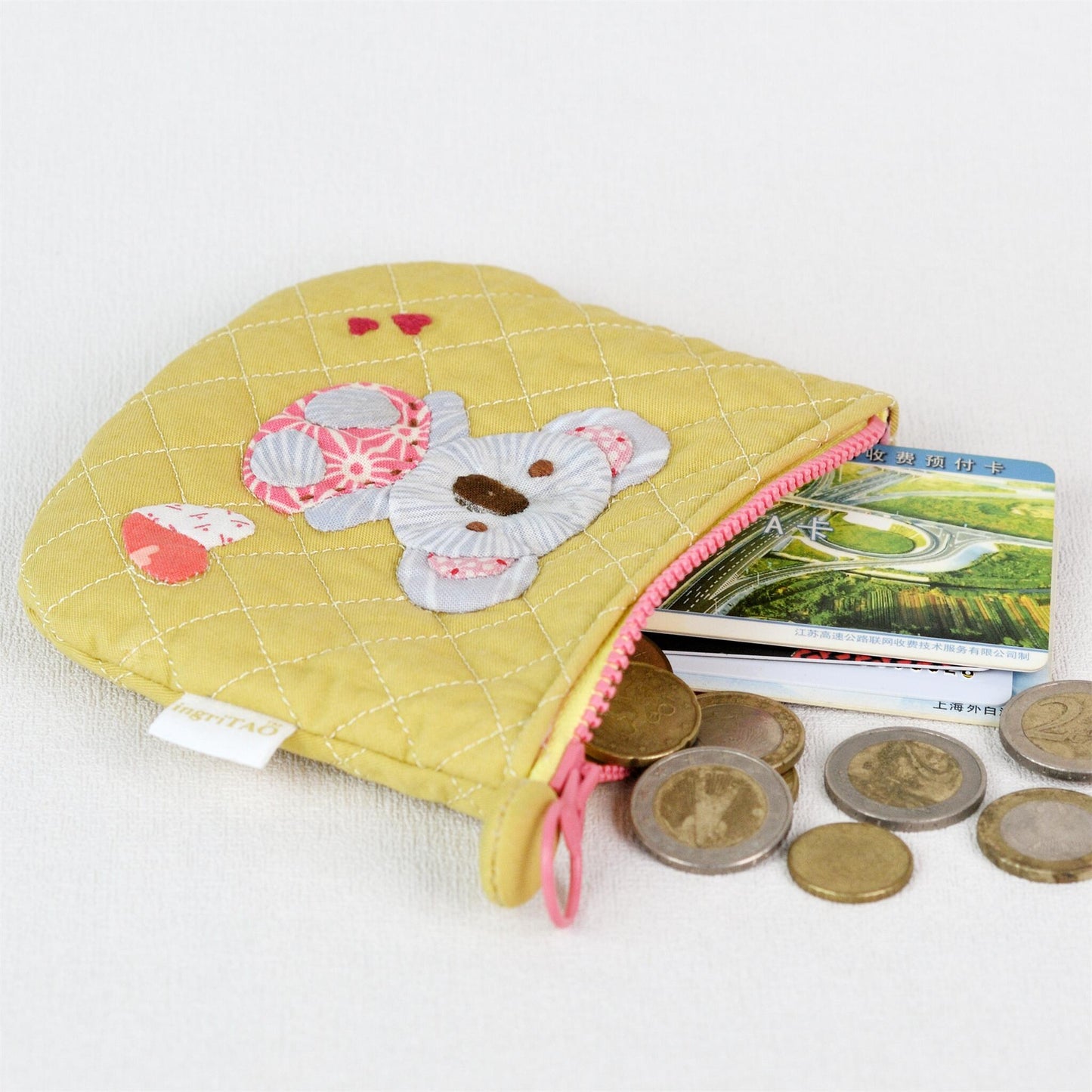 ingriTAO Koala Quilted Appliqued HandStitched Coin Purse card