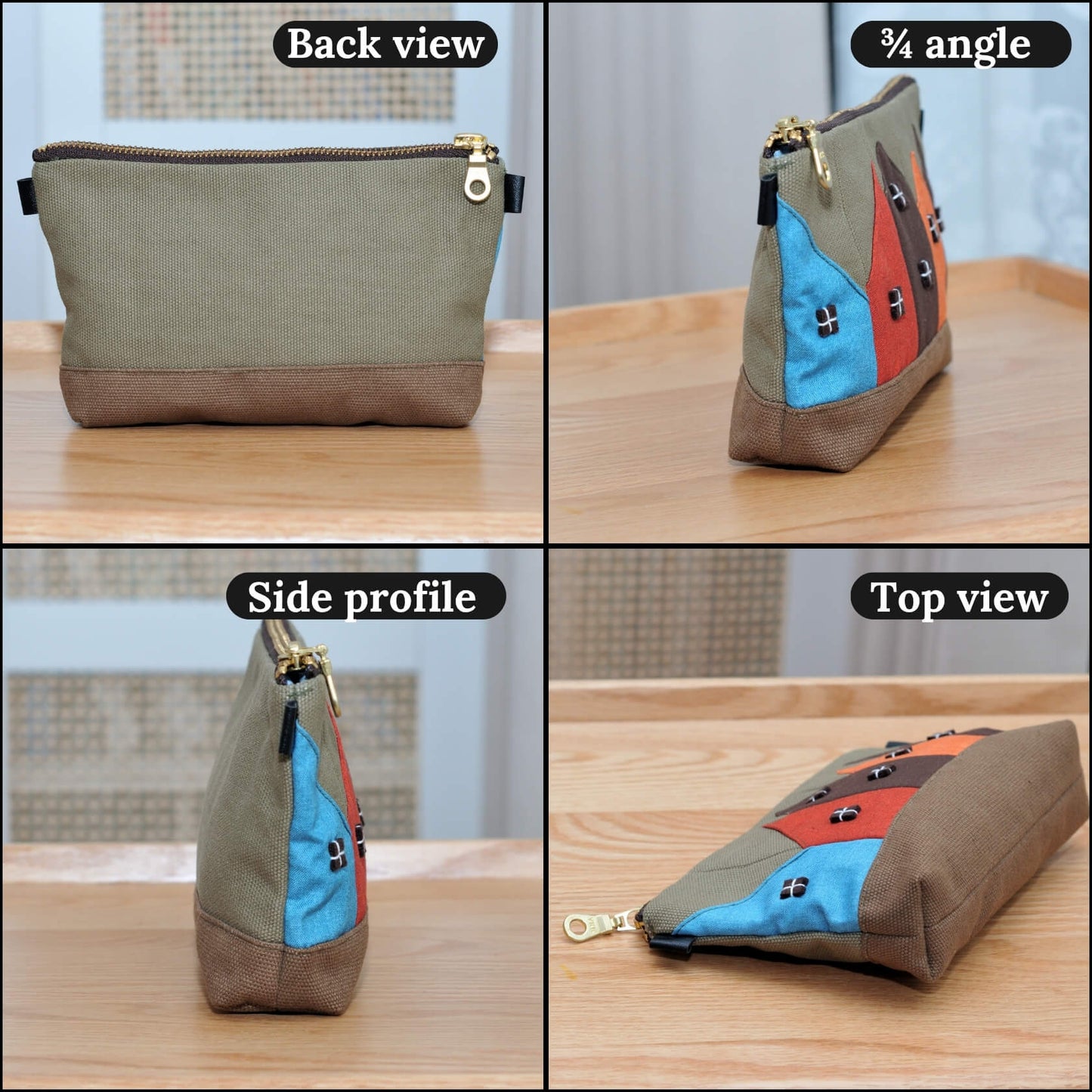 IngriTAO  Handmade Cute Canvas Makeup Bag Small Cosmetic Bag for Purse