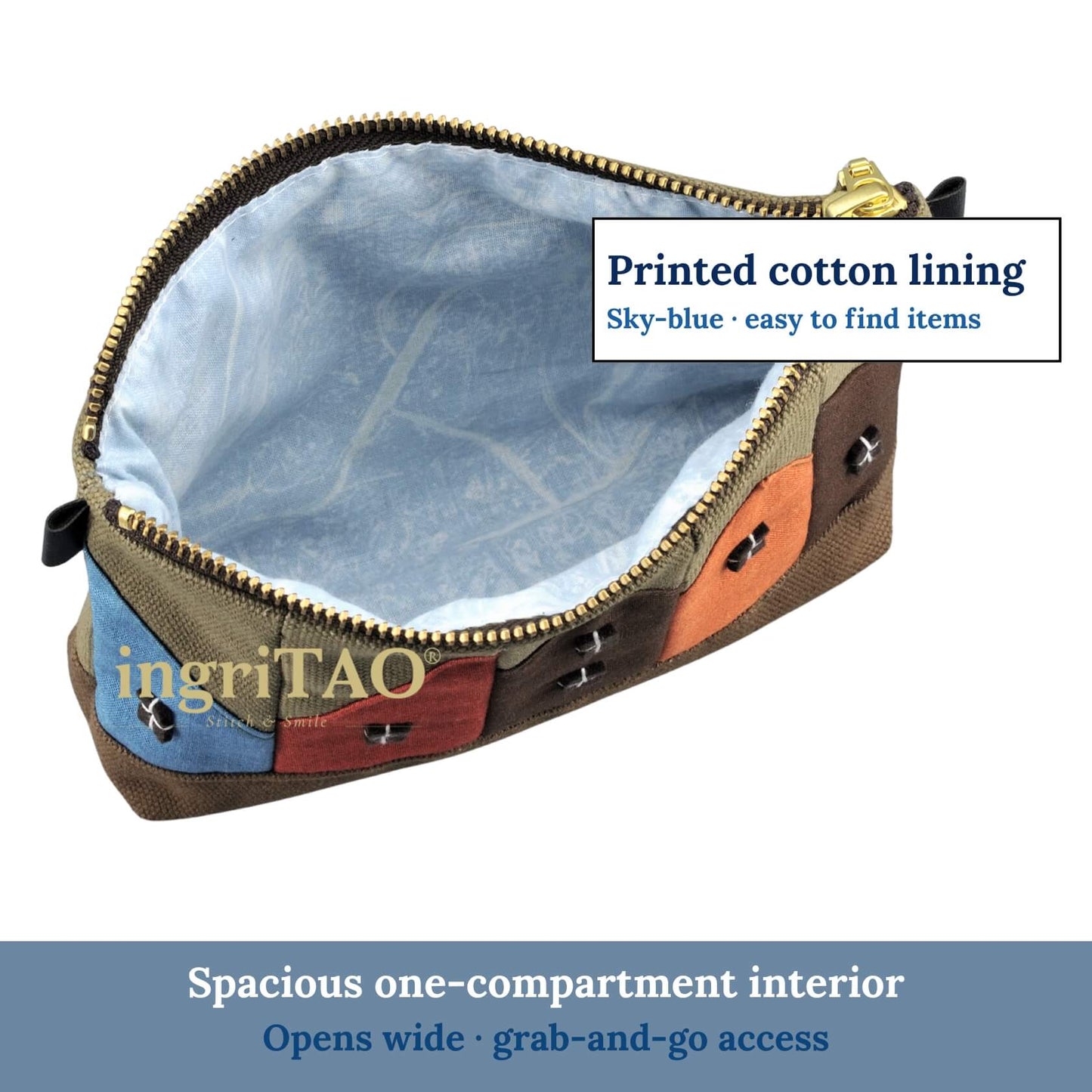 IngriTAO  Handmade Cute Canvas Makeup Bag Small Cosmetic Bag for Purse