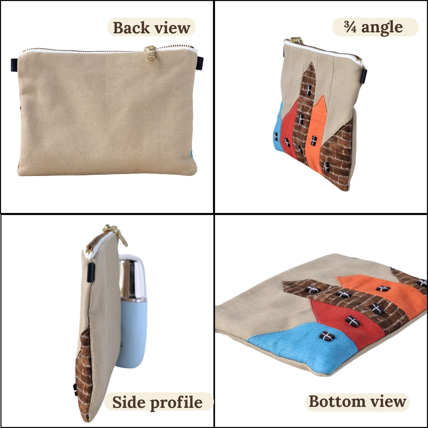 Handmade Canvas Makeup Bag – Slim Cute Cosmetic Bag for Purse- ingriTAO