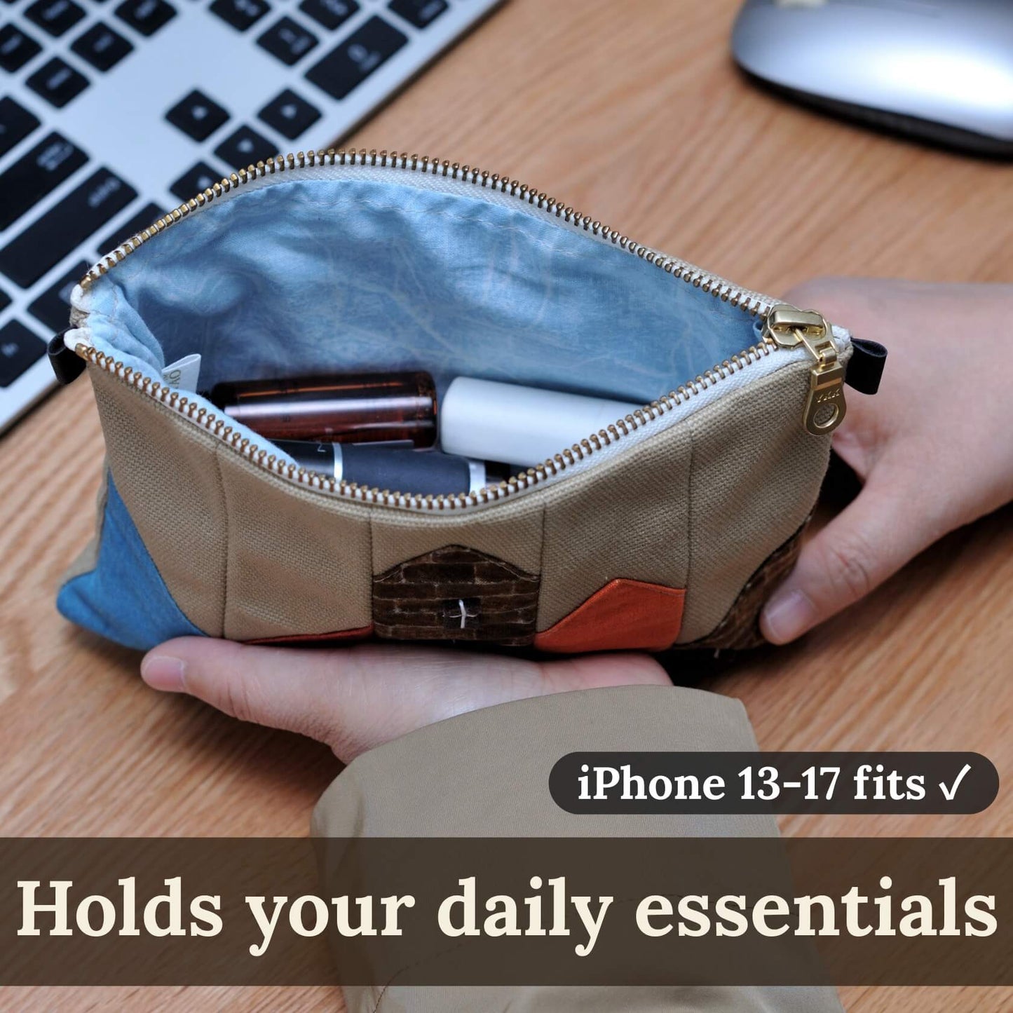 Handmade Canvas Makeup Bag – Slim Cute Cosmetic Bag for Purse- ingriTAO