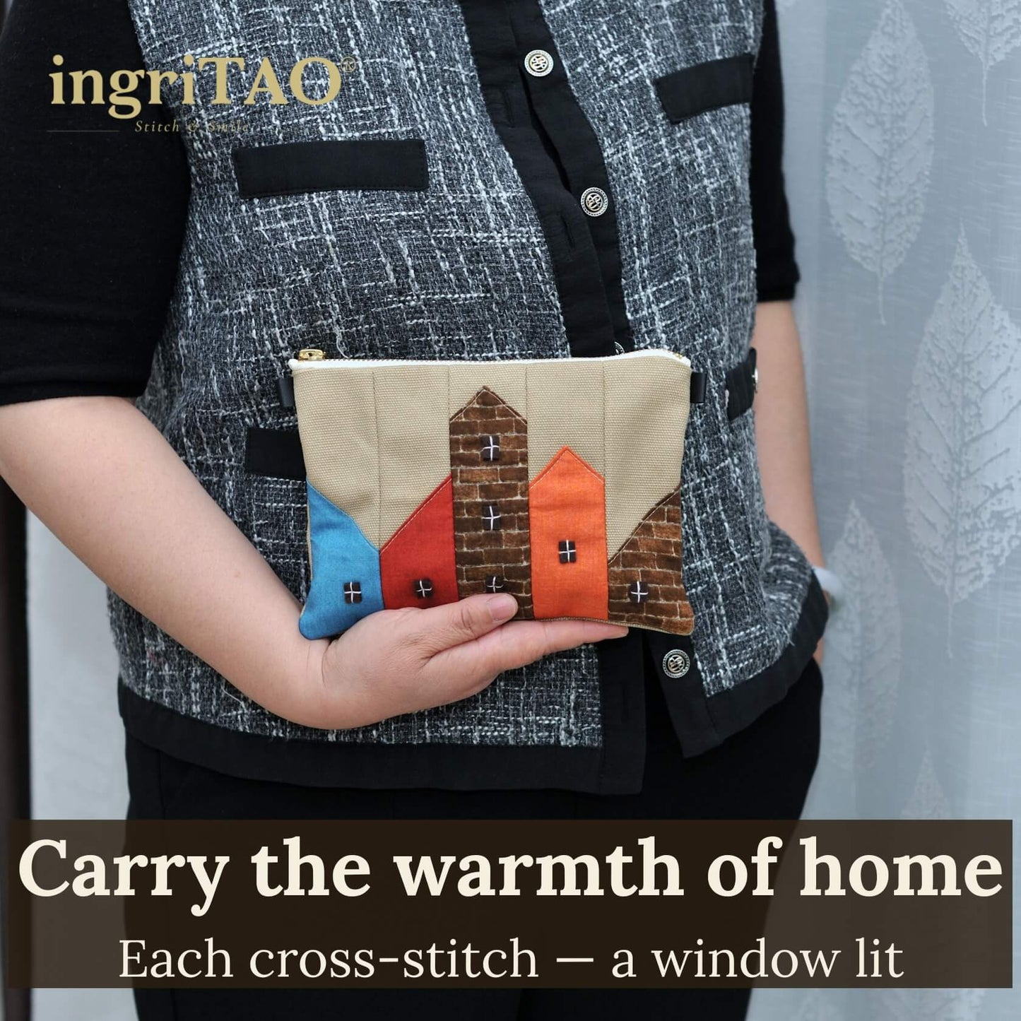 Handmade Canvas Makeup Bag – Slim Cute Cosmetic Bag for Purse- ingriTAO