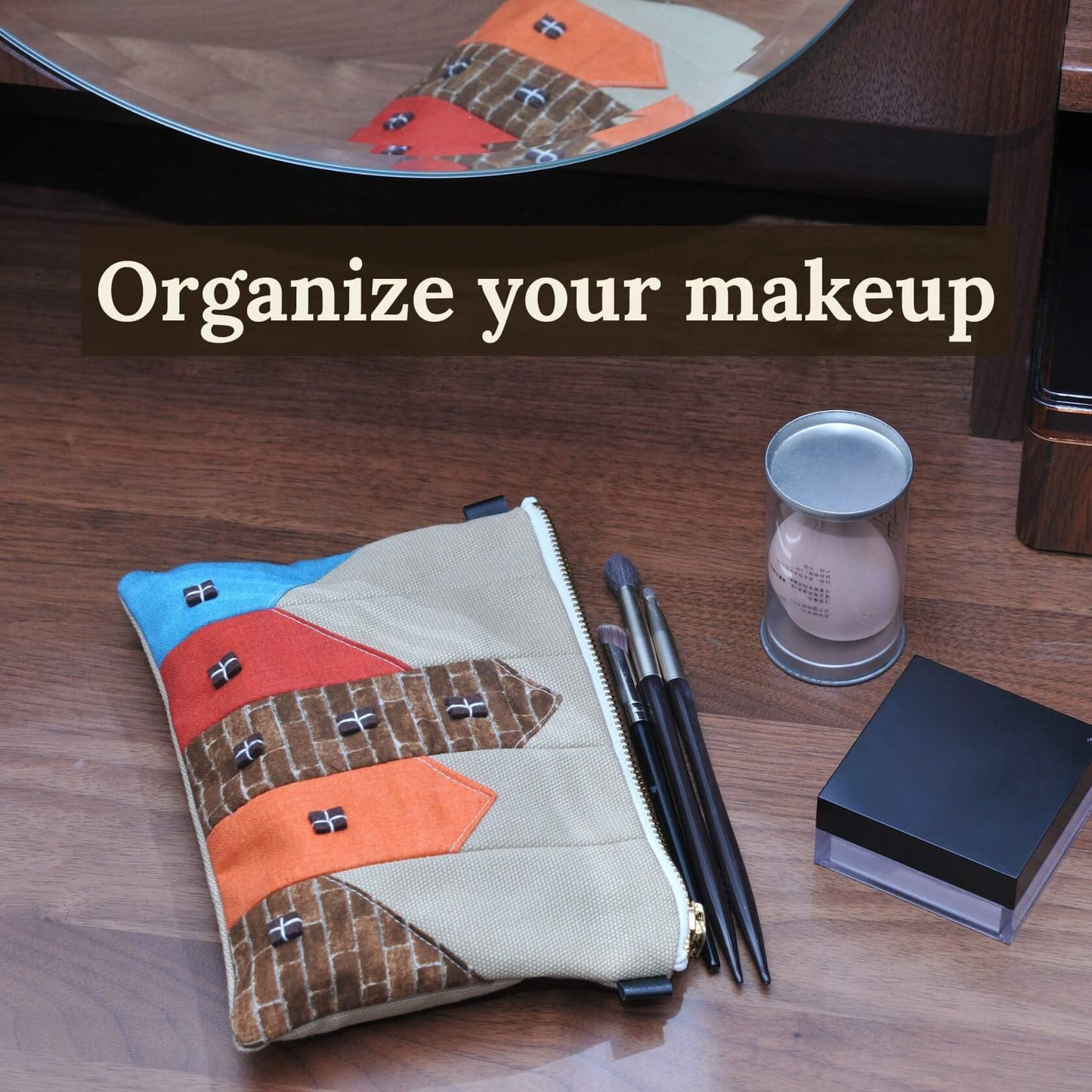 Handmade Canvas Makeup Bag – Slim Cute Cosmetic Bag for Purse- ingriTAO
