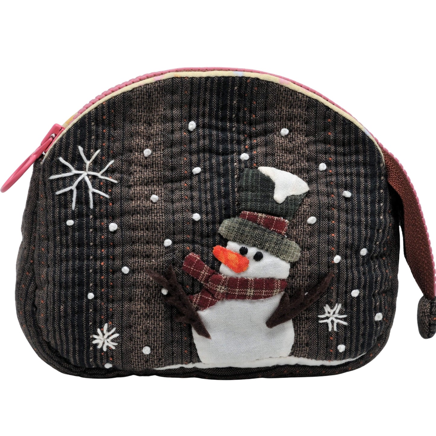 ingriTAO hand quilted coin purse for women with appliqued snowman hand embroidered snowflakes and granulates