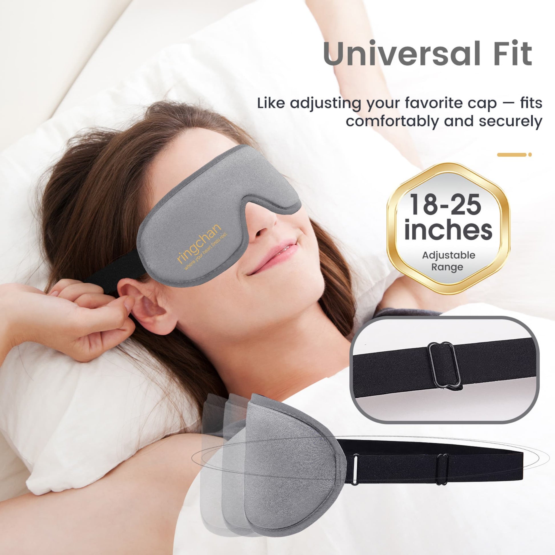 ringchan sleep mask for women men  gray universal fit adjustable strap  