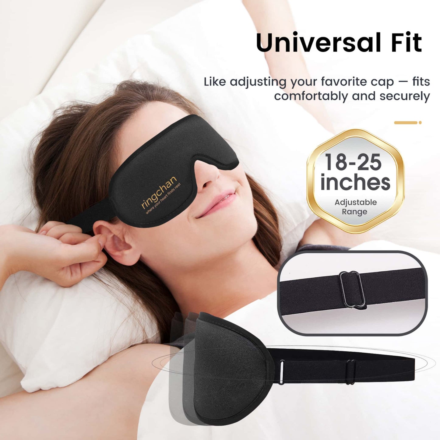 ringchan black sleep mask size eye mask for sleep for women men blackout univeral fit elastic adjustable strap