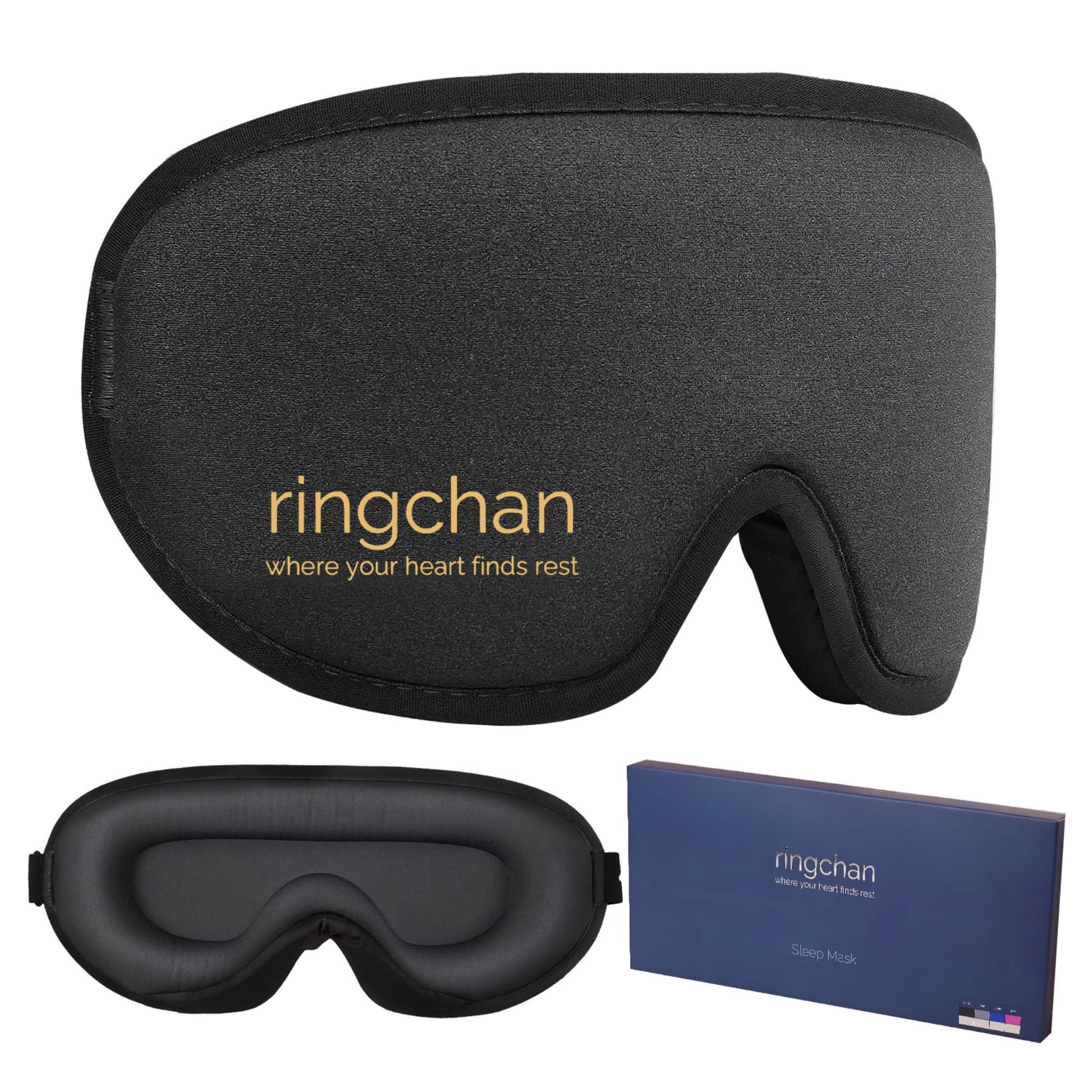ringchan black sleep mask size eye mask for sleep for women men blackout 3D contoured gift package
